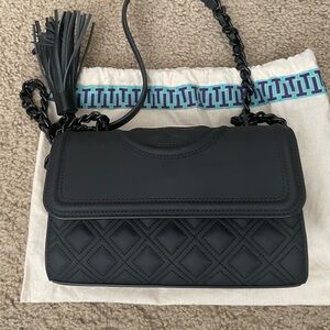 Black Quilted Tory Burch Crossbody Bag with Tassel